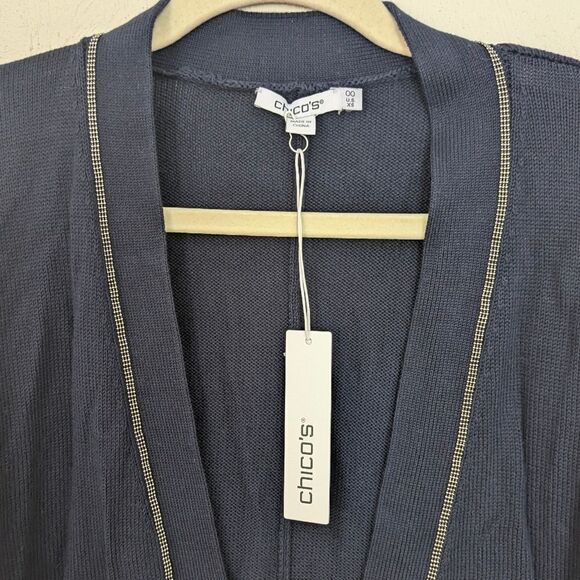 Chicos Navy Open Cardigan Metal Bead Embellishments Size 00 (XS) New With Tags! - Picture 5 of 8